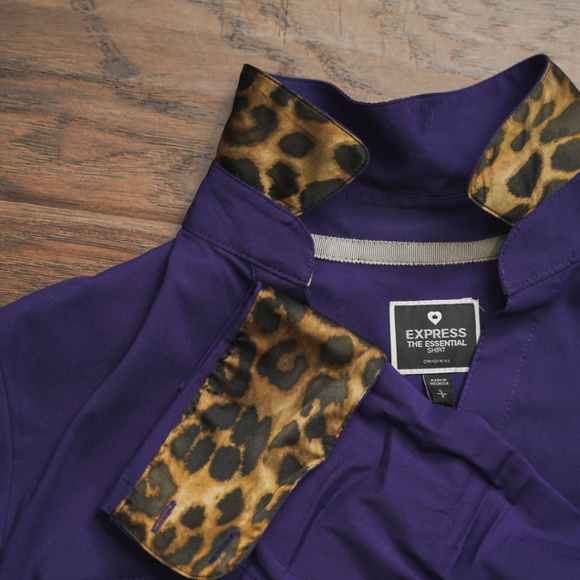 🆕️ EXPRESS: NWT Essentials Purple Leopard Shirt - Picture 7 of 7